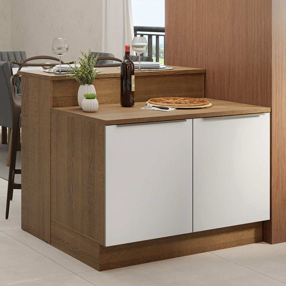 Isla de Cocina con Barra desayunador y Bajo Mesada 120 cm Marrón/Blanco Lux Madesa