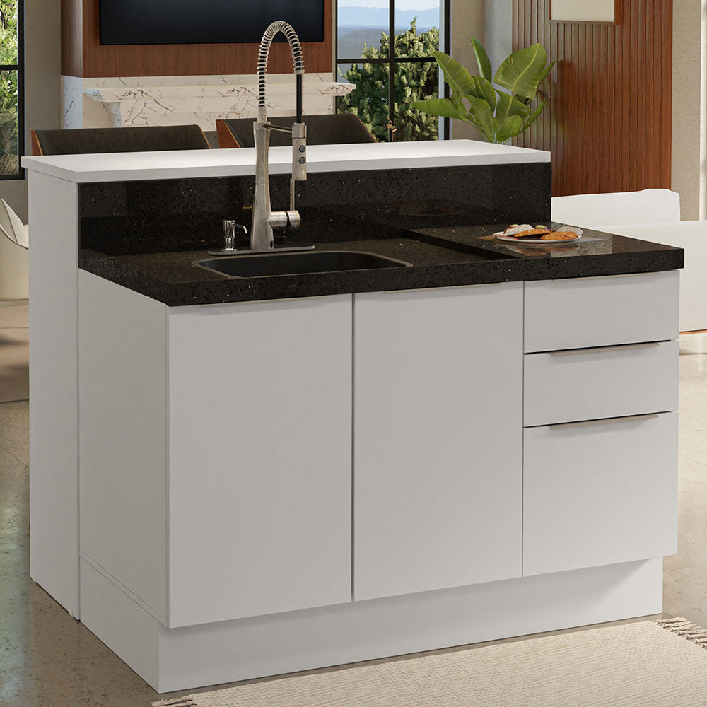 Isla de Cocina con Barra desayunador y Bajo Mesada 120 cm Blanco Stella Madesa