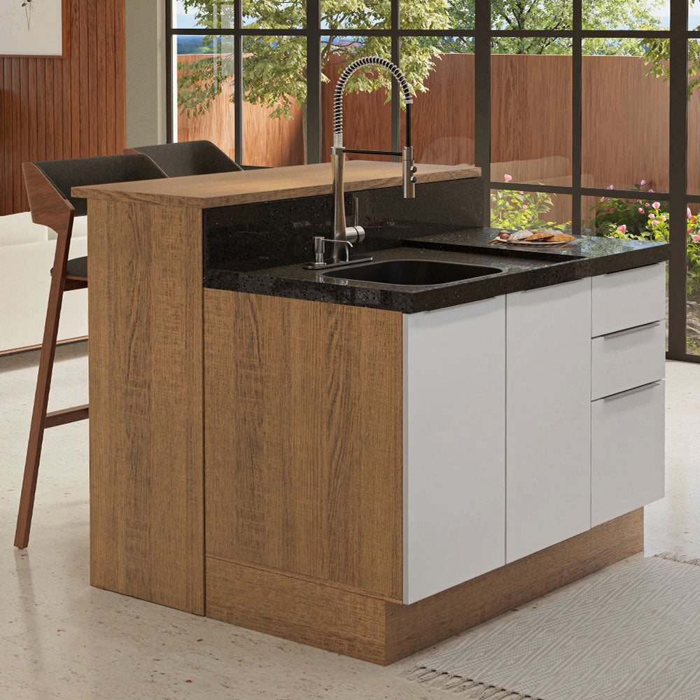 Isla de Cocina con Barra desayunador y Bajo Mesada 120 cm Marrón/Blanco Stella Madesa