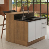 Isla de Cocina con Barra desayunador y Bajo Mesada 120 cm Marrón/Blanco Stella Madesa