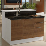 Isla de Cocina con Barra desayunador y Bajo Mesada 120 cm Blanco/Marrón Stella Madesa