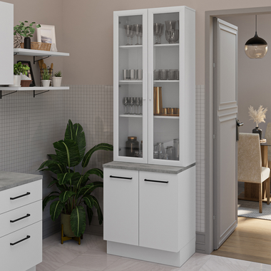 Kit Bajo Mesada y Cristalero 70 cm 4 Puertas Blanco Agata Madesa