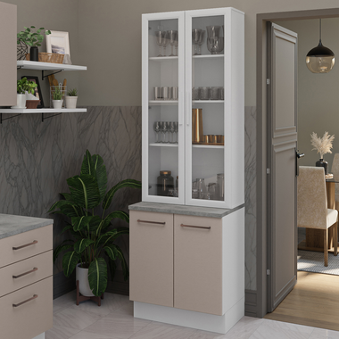 Kit Bajo Mesada y Cristalero 70 cm 4 Puertas Blanco/Crema Agata Madesa