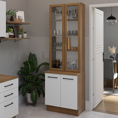 Kit Bajo Mesada y Cristalero 70 cm 4 Puertas Marrón/Blanco Agata Madesa