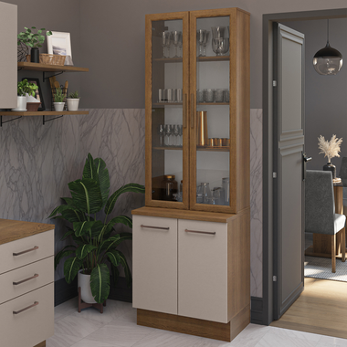 Kit Bajo Mesada y Cristalero 70 cm 4 Puertas Marrón/Crema Agata Madesa