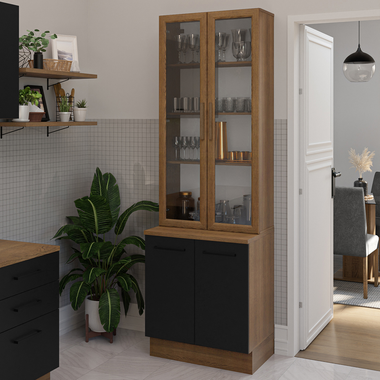 Kit Bajo Mesada y Cristalero 70 cm 4 Puertas Marrón/Negro Agata Madesa
