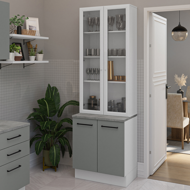 Kit Bajo Mesada y Cristalero 70 cm 4 Puertas Blanco/Gris Agata Madesa