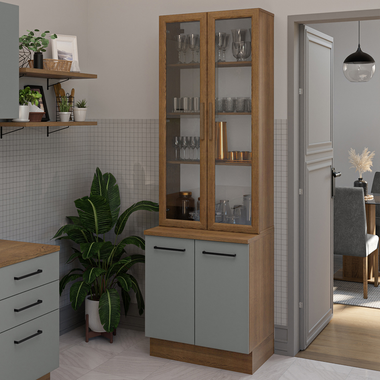 Kit Bajo Mesada y Cristalero 70 cm 4 Puertas Marrón/Gris Agata Madesa