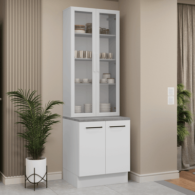 Kit Bajo Mesada y Cristalero 70 cm 4 Puertas Blanco Agata Madesa