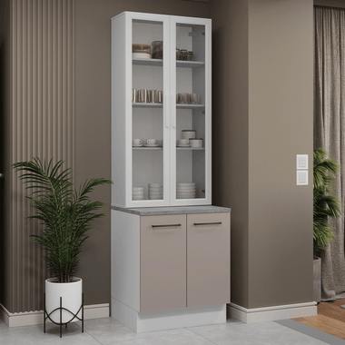 Kit Bajo Mesada y Cristalero 70 cm 4 Puertas Blanco/Crema Agata Madesa