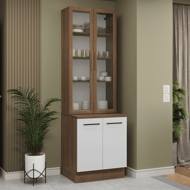 Kit Bajo Mesada y Cristalero 70 cm 4 Puertas Marrón/Blanco Agata Madesa