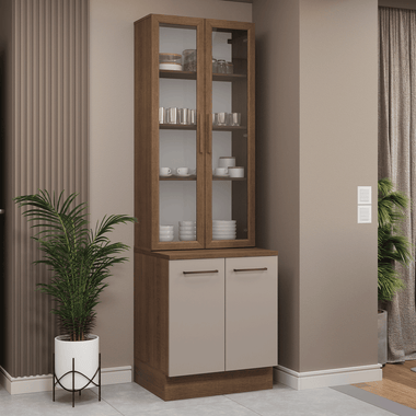 Kit Bajo Mesada y Cristalero 70 cm 4 Puertas Marrón/Crema Agata Madesa
