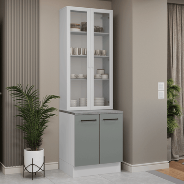 Kit Bajo Mesada y Cristalero 70 cm 4 Puertas Blanco/Gris Agata Madesa