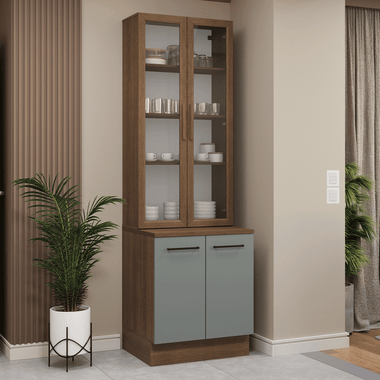Kit Bajo Mesada y Cristalero 70 cm 4 Puertas Marrón/Gris Agata Madesa