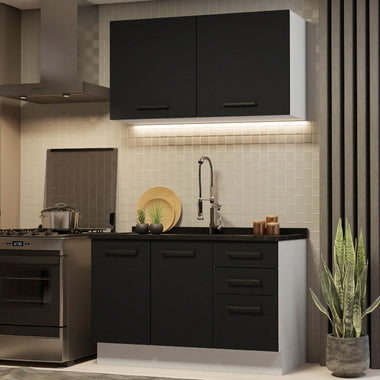 Cocina Compacta 120 cm 4 Puertas 3 Cajones Sin Mesada Blanco/Negro Agata Madesa