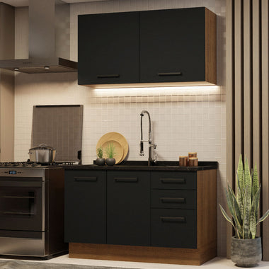Cocina Compacta 120 cm 4 Puertas 3 Cajones Sin Mesada Marrón/Negro Agata Madesa