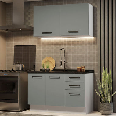 Cocina Compacta 120 cm 4 Puertas 3 Cajones Sin Mesada Blanco/Gris Agata Madesa