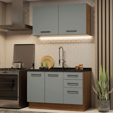 Cocina Compacta 120 cm 4 Puertas 3 Cajones Sin Mesada Marrón/Gris Agata Madesa