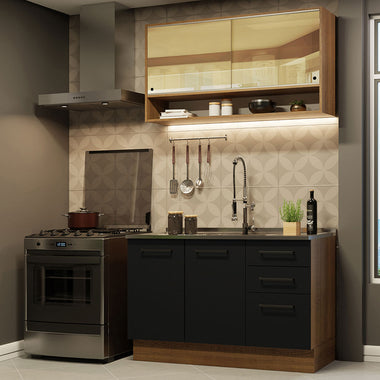 Cocina Compacta 120 cm 4 Puertas 3 Cajones Sin Mesada Marrón/Negro Agata Madesa