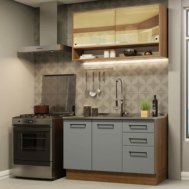 Cocina Compacta 120 cm 4 Puertas 3 Cajones Sin Mesada Marrón/Gris Agata Madesa