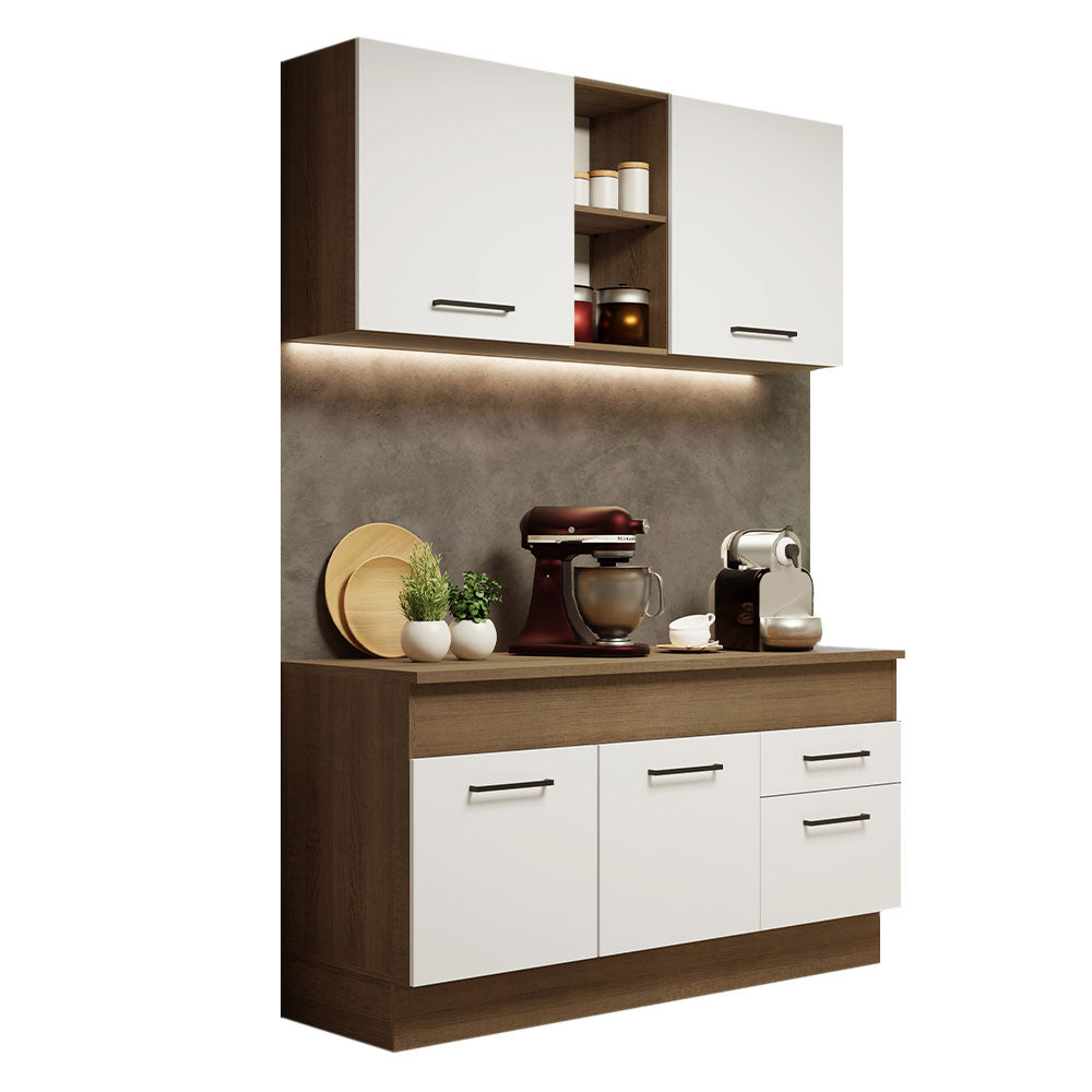 Cocina Compacta 150 cm 4 Puertas 2 Cajones Marrón/Blanco Agata Madesa