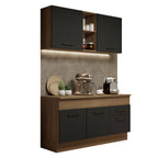 Cocina Compacta 150 cm 4 Puertas 2 Cajones Marrón/Negro Agata Madesa