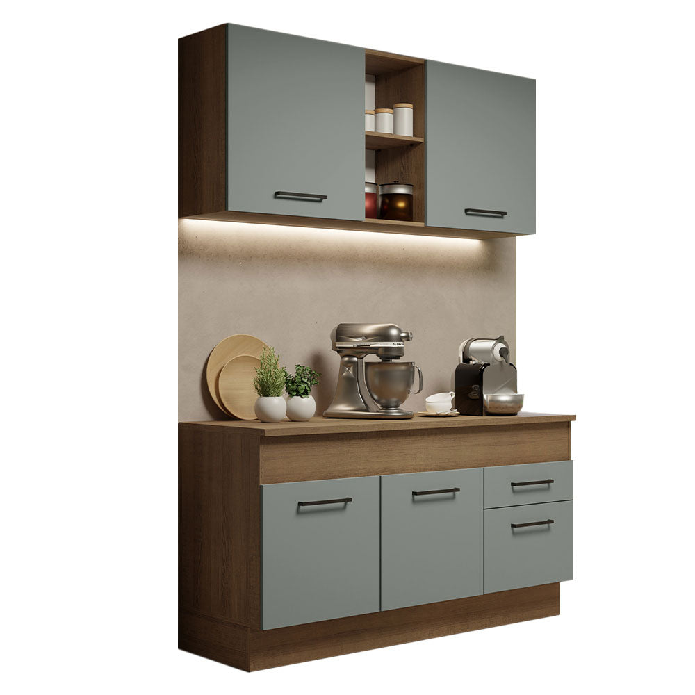 Cocina Compacta 150 cm 4 Puertas 2 Cajones Marrón/Gris Agata Madesa
