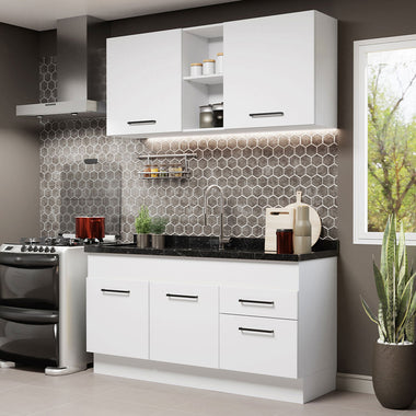 Cocina Compacta 150 cm 4 Puertas 2 Cajones Sin Mesada Blanco Agata Madesa
