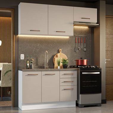 Cocina Compacta 180 cm 5 Puertas 3 Cajones Sin Mesada Blanco/Crema Agata Madesa