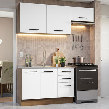 Cocina Compacta 180 cm 5 Puertas 3 Cajones Sin Mesada Marrón/Blanco Agata Madesa