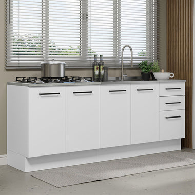 Cocina Compacta 200 cm 4 Puertas 3 Cajones Sin Mesada Blanco Agata Madesa