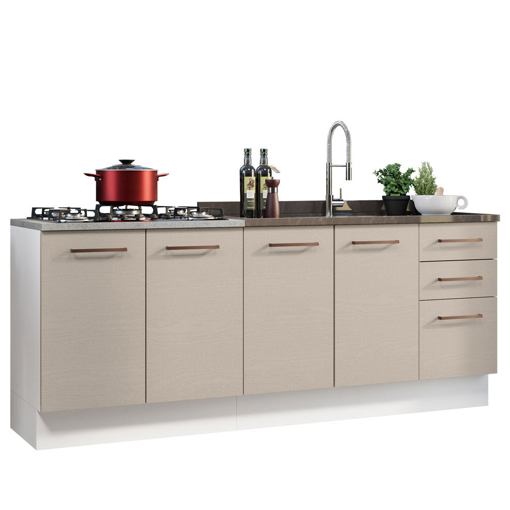 Kit Con 2 Bajo Mesada de Cocina com 3 Cajones y 4 Puertas (Sin Tapa Ni Bacha de acero inoxidable) Blanco/Crema Agata Madesa