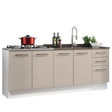 Kit Con 2 Bajo Mesada de Cocina com 3 Cajones y 4 Puertas (Sin Tapa Ni Bacha de acero inoxidable) Blanco/Crema Agata Madesa
