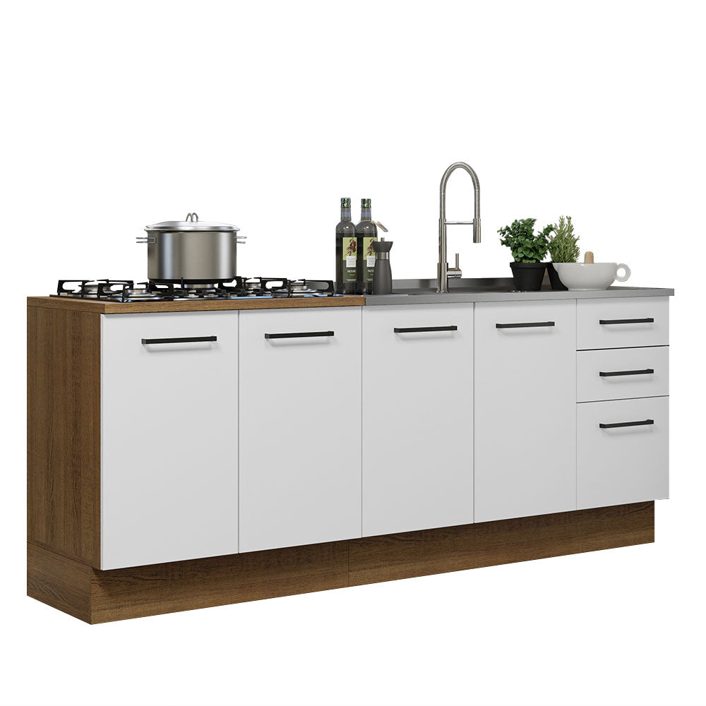 Kit Con 2 Bajo Mesada de Cocina Madesa Agata con 3 Cajones y 4 Puertas (Sin Tapa Ni Bacha) Marrón/Blanco