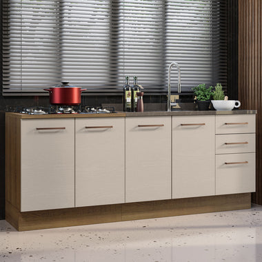 Cocina Compacta 200 cm 4 Puertas 3 Cajones Sin Mesada Marrón/Crema Agata Madesa