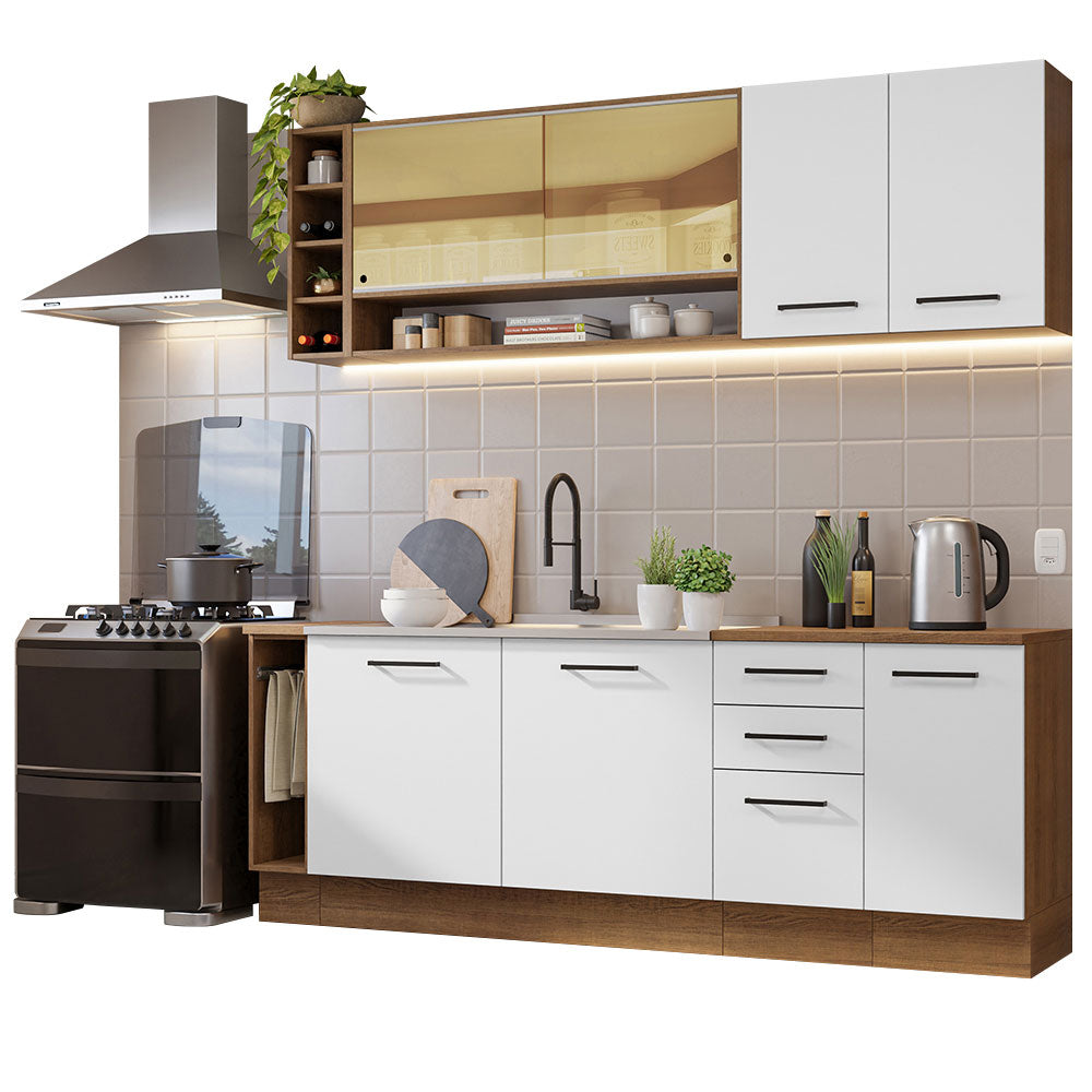 Kit Completo de Cocina 220 cm 7 Puertas 3 Cajones Sin Mesada Marrón/Blanco Agata Madesa