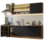 Kit Completo de Cocina 220 cm 7 Puertas 3 Cajones Sin Mesada Marrón/Negro Agata Madesa
