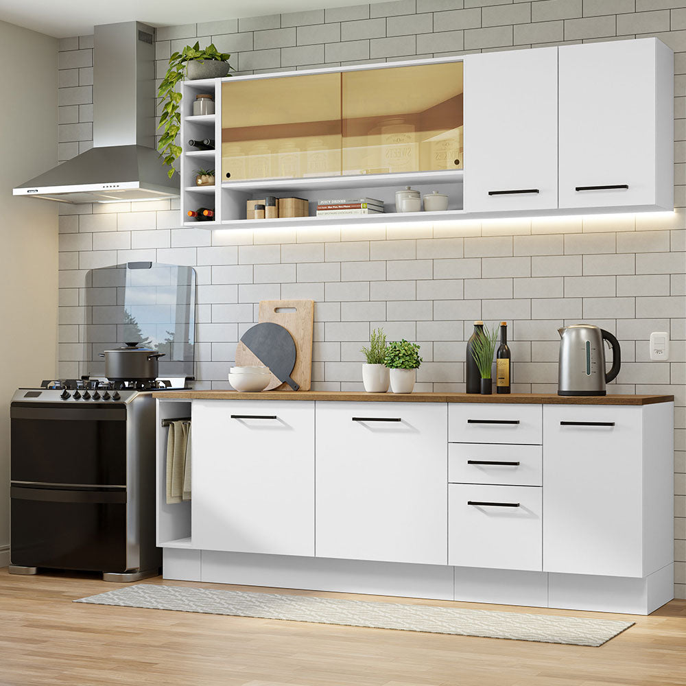Combo completo de Cocina Madesa Agata 220 cm x 60 cm de fondo - Con Mesada Blanco 02