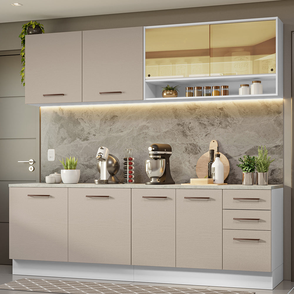 Combo completo de Cocina 240cm Blanco/Crema 60cm de Profundidad Agata Madesa 01