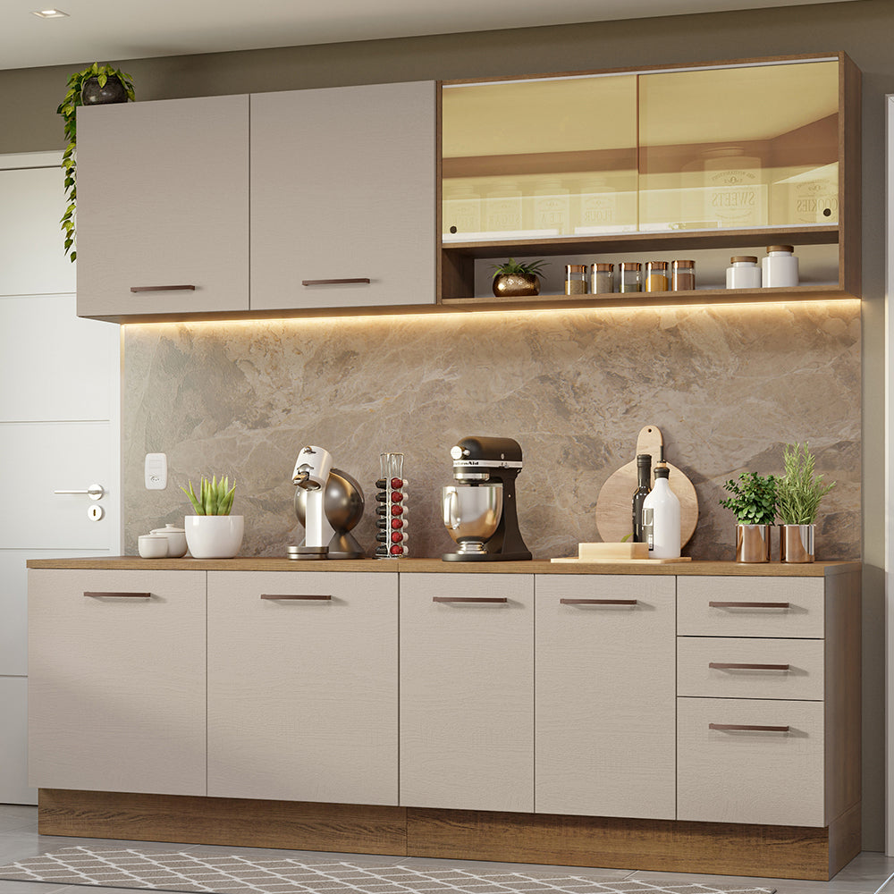 Combo completo de Cocina 240cm Marrón/Crema 60cm de Profundidad Agata Madesa 01