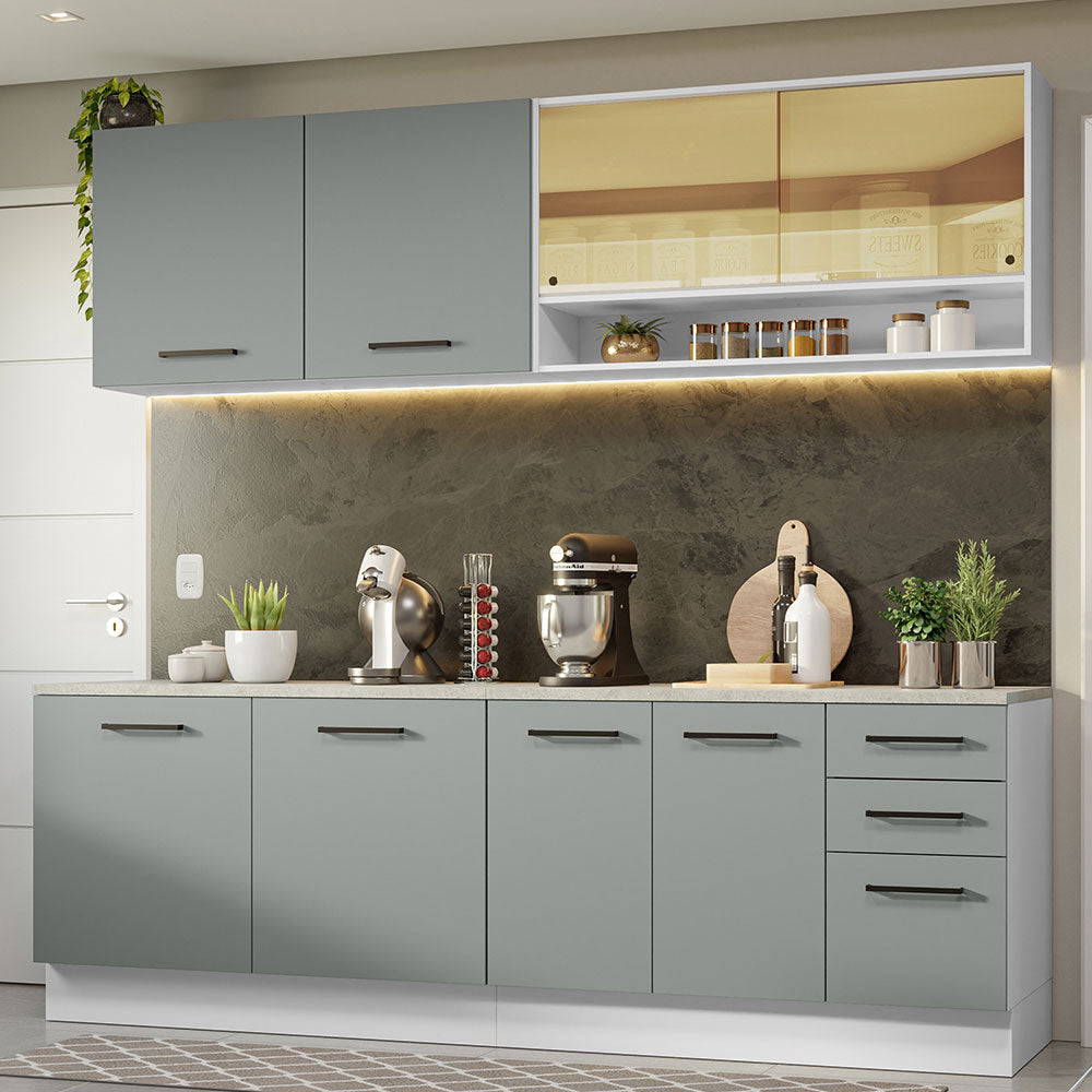 Combo completo de Cocina 240cm Blanco/Gris 60cm de Profundidad Agata Madesa 01