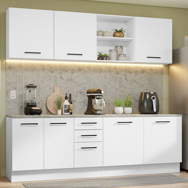 Combo completo de Cocina 240 cm 7 Puertas 3 Cajones Blanco Agata Madesa