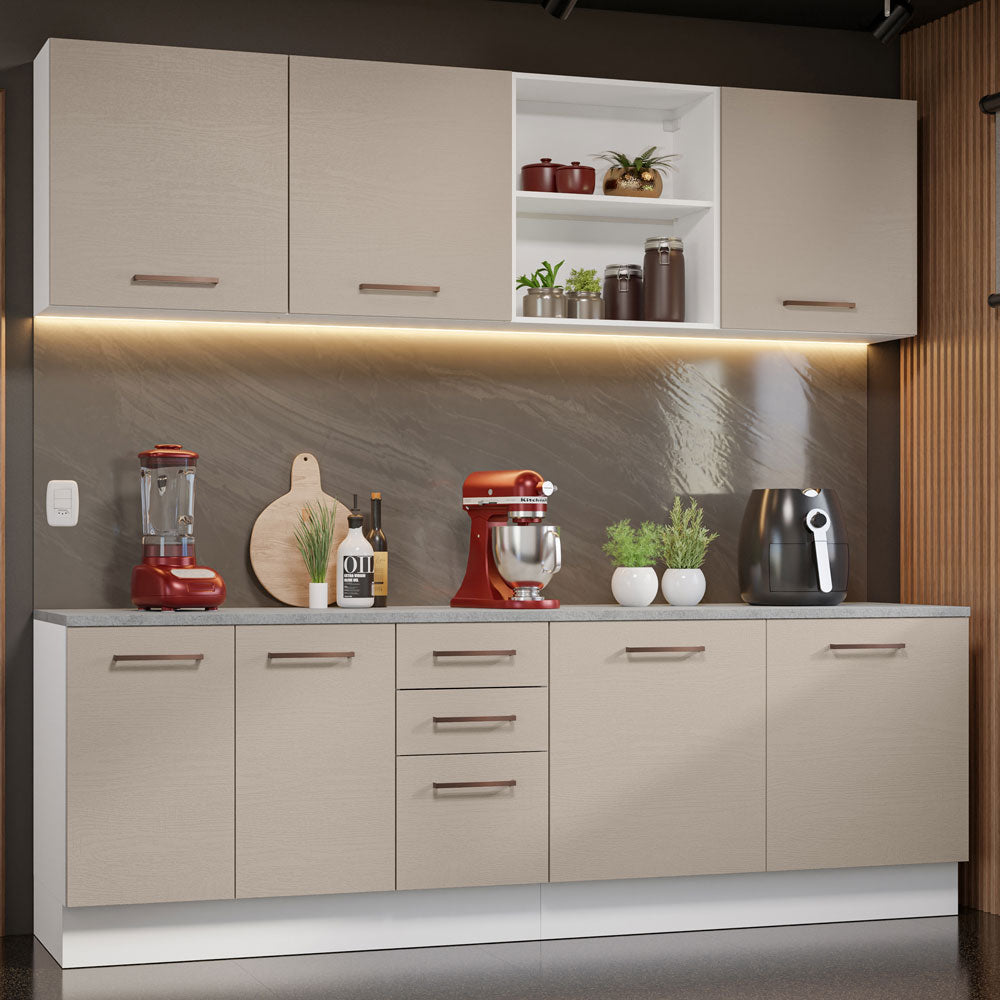Combo completo de Cocina 240cm Blanco/Crema 60cm de Profundidad Agata Madesa 02