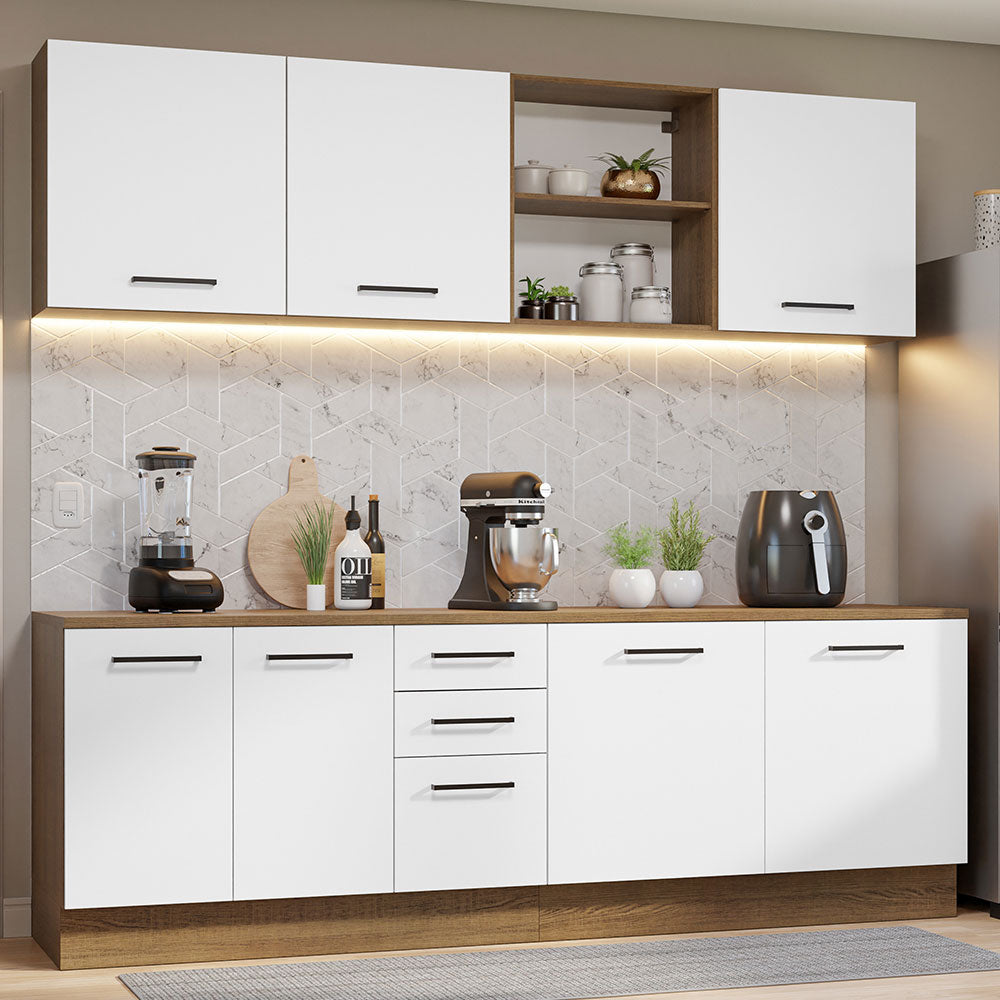 Combo completo de Cocina 240cm Marrón/Blanco 60cm de Profundidad Agata Madesa 02
