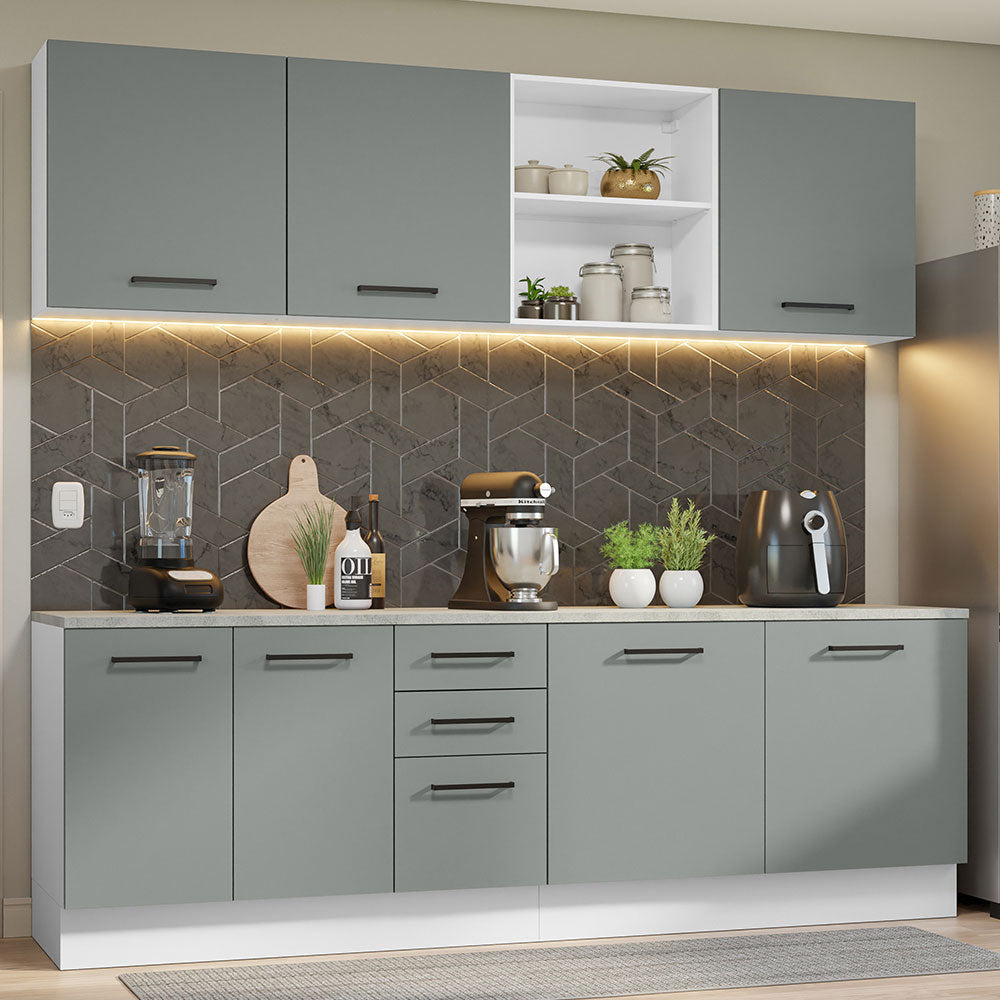Combo completo de Cocina 240cm Blanco/Gris 60cm de Profundidad Agata Madesa 02