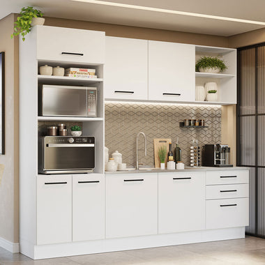Combo completo de Cocina Agata 250 cm 7 Puertas 3 Cajones (Sin Mesada) Blanco Madesa