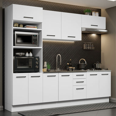Combo completo de Cocina 270 cm 10 Puertas 3 Cajones Sin Mesada Blanco Agata Madesa