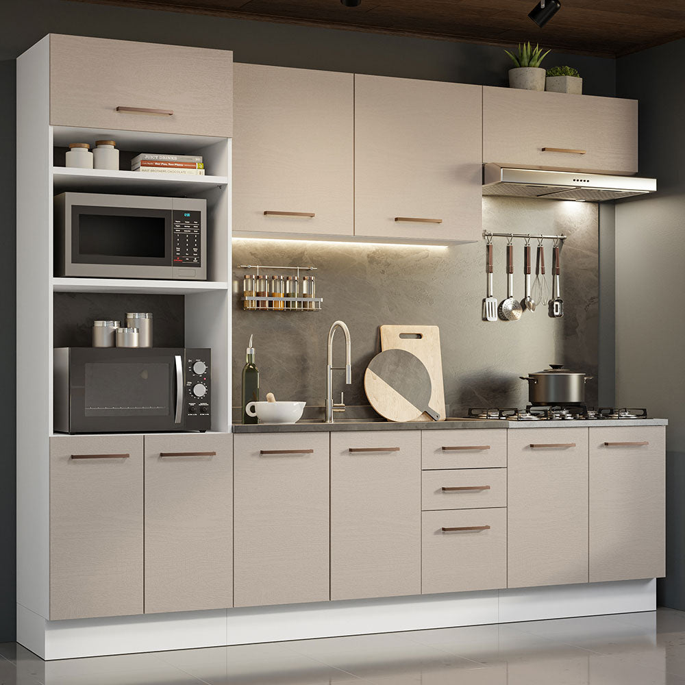 Combo completo de Cocina 270 cm 10 Puertas 3 Cajones Sin Mesada Blanco/Crema Agata Madesa