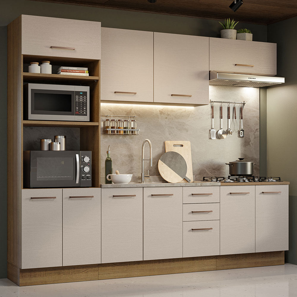 Combo completo de Cocina 270 cm 10 Puertas 3 Cajones Sin Mesada Marrón/Crema Agata Madesa