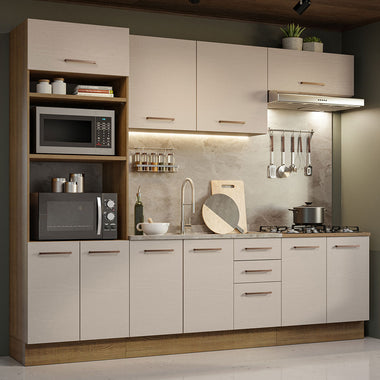 Combo completo de Cocina 270 cm 10 Puertas 3 Cajones Sin Mesada Marrón/Crema Agata Madesa